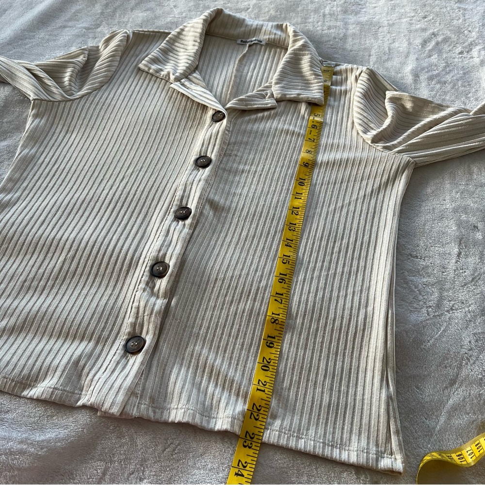 Reformation Cream Ribbed Button-Down Top - Picture 10 of 10